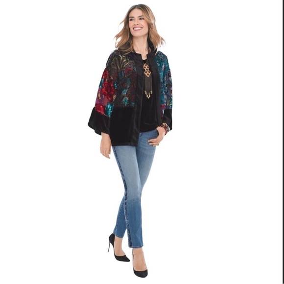 CHICO’S So Slimming Girlfriend Crop Jean  Women’s Sz. 12 Black Embroidered Seams - Picture 7 of 11